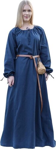 Battle-Merchant Ana Medieval Dress for Women – Renaissance Faire LARP Costume, Historical Viking Style Long Cotton Gown in Saudi Arabia