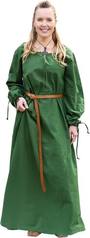 Battle-Merchant Ana Medieval Dress for Women – Renaissance Faire LARP Costume, Historical Viking Style Long Cotton Gown in Saudi Arabia