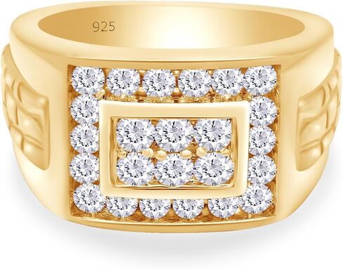 Men's Wedding Band Ring with Lab Created Moissanite or Lab Grown Diamond Cluster Nugget Style Ring in 14K Gold Plated 925 Sterling Silver Jewelry Gift for Him in Saudi Arabia
