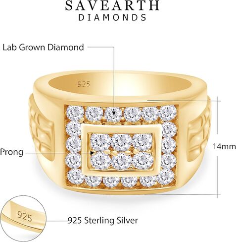Men's Wedding Band Ring with Lab Created Moissanite or Lab Grown Diamond Cluster Nugget Style Ring in 14K Gold Plated 925 Sterling Silver Jewelry Gift for Him in Saudi Arabia
