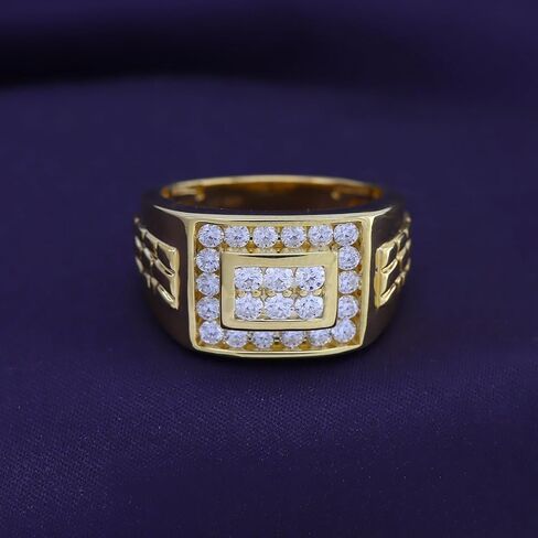 Men's Wedding Band Ring with Lab Created Moissanite or Lab Grown Diamond Cluster Nugget Style Ring in 14K Gold Plated 925 Sterling Silver Jewelry Gift for Him in Saudi Arabia
