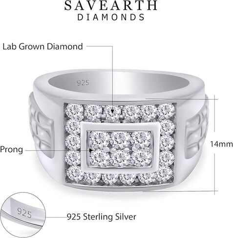 Men's Wedding Band Ring with Lab Created Moissanite or Lab Grown Diamond Cluster Nugget Style Ring in 14K Gold Plated 925 Sterling Silver Jewelry Gift for Him in Saudi Arabia