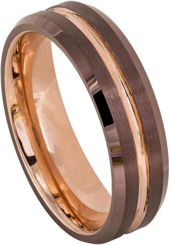 6mm Brushed Brown & Rose Gold Tungsten Carbide Ring – Polished Groove, Domed Design, Comfort Fit Wedding Band for Men & Women. in Saudi Arabia