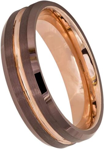 6mm Brushed Brown & Rose Gold Tungsten Carbide Ring – Polished Groove, Domed Design, Comfort Fit Wedding Band for Men & Women. in Saudi Arabia