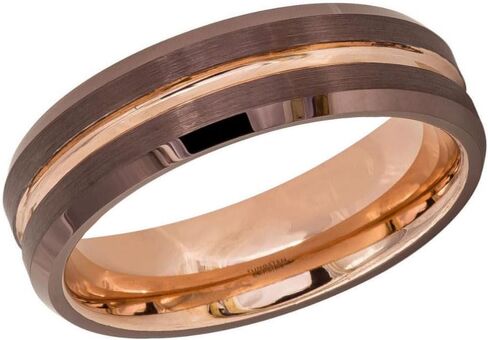 6mm Brushed Brown & Rose Gold Tungsten Carbide Ring – Polished Groove, Domed Design, Comfort Fit Wedding Band for Men & Women. in Saudi Arabia