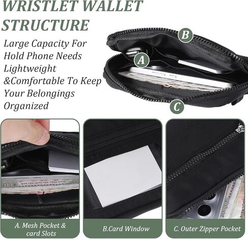 Womens Wristlet Wallets Nylon Wristlet Wallets for Women with 3 Zipper, Black Wallet for Travel in Saudi Arabia