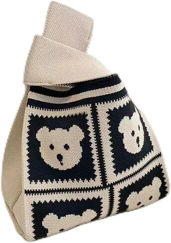 Knit Tote Bag Mini Cute Wristlet Handbag Knot Wristlet Knitted Bag Women's Pocket Handbags in Saudi Arabia