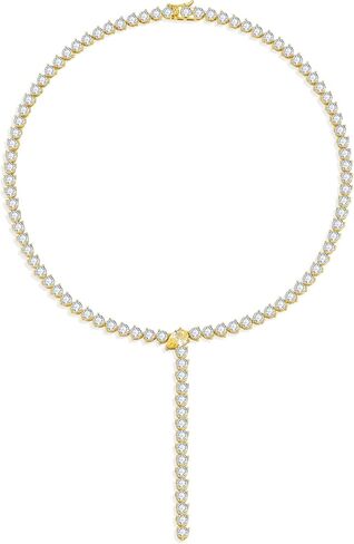 قلادة تنس على شكل حرف Y من النحاس المطلي بالذهب للنساء، قلادة لاريا مقاس 40.64 سم مع قطرة بار - سلسلة ريفييرا ذات طبقات أنيقة، هدية زفاف لامعة in Kuwait