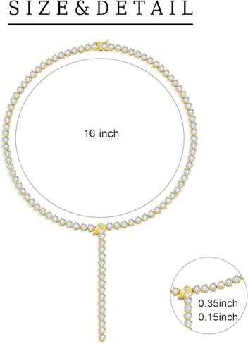 قلادة تنس على شكل حرف Y من النحاس المطلي بالذهب للنساء، قلادة لاريا مقاس 40.64 سم مع قطرة بار - سلسلة ريفييرا ذات طبقات أنيقة، هدية زفاف لامعة in Kuwait