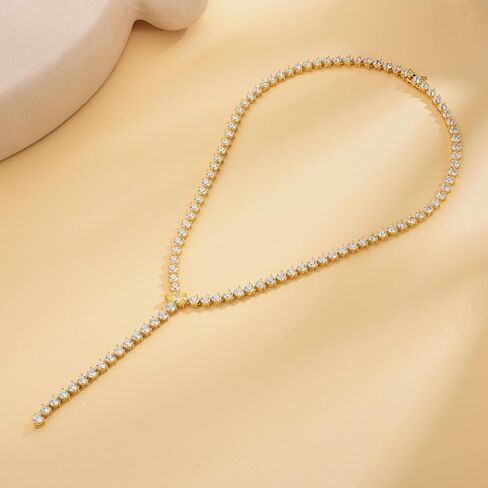 قلادة تنس على شكل حرف Y من النحاس المطلي بالذهب للنساء، قلادة لاريا مقاس 40.64 سم مع قطرة بار - سلسلة ريفييرا ذات طبقات أنيقة، هدية زفاف لامعة in Kuwait