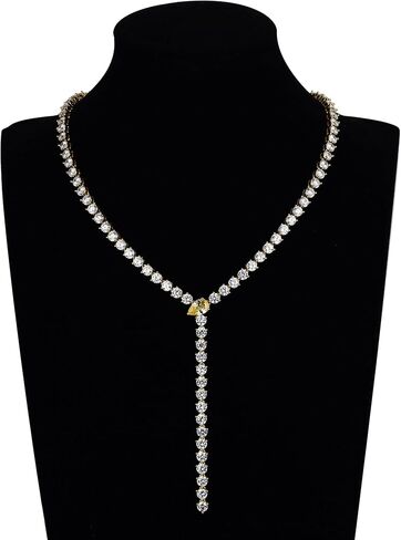 قلادة تنس على شكل حرف Y من النحاس المطلي بالذهب للنساء، قلادة لاريا مقاس 40.64 سم مع قطرة بار - سلسلة ريفييرا ذات طبقات أنيقة، هدية زفاف لامعة in Kuwait