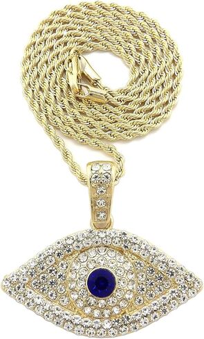 Fashion 21 Stone Filled Evil Eye Pendant 24 inches Chain Necklace in Gold, Silver Tone in Saudi Arabia