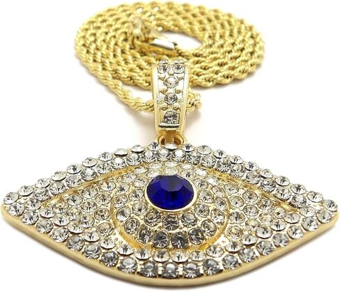 Fashion 21 Stone Filled Evil Eye Pendant 24 inches Chain Necklace in Gold, Silver Tone in Saudi Arabia