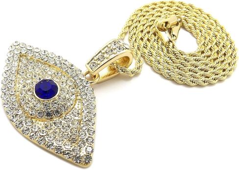 Fashion 21 Stone Filled Evil Eye Pendant 24 inches Chain Necklace in Gold, Silver Tone in Saudi Arabia