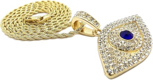Fashion 21 Stone Filled Evil Eye Pendant 24 inches Chain Necklace in Gold, Silver Tone in Saudi Arabia