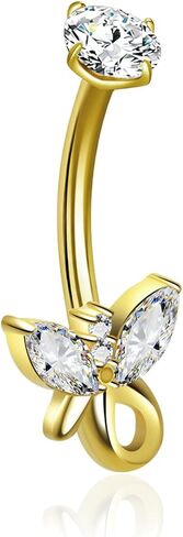 XUU Titanium Belly Button Rings – 14G Navel Piercing Jewelry with Multi-Shape Zircon (Flower, Crown, Butterfly, Marquise) – Hypoallergenic Curved Barbell Belly Ring for Women, Gold or Silver in Saudi Arabia