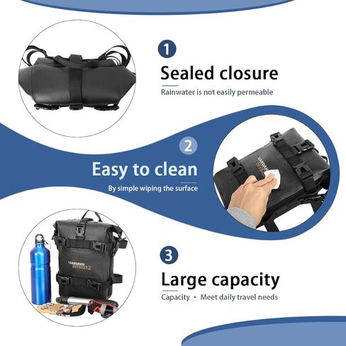 【2 Pcs】 Motorcycle Crash Bar Bag 4L Bumper/Anti-Fall Bar Luggage Bag Motorcycle Frame Bag Side Bag Waterproof Wear-Resistant and Durable Comes With Shoulder Strap Black (Black 2Pcs) in Saudi Arabia
