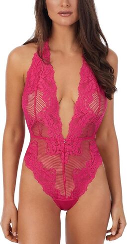 Le Mystere Women's Lace Allure Halter Bodysuit, Pink Daquiri, Large in Saudi Arabia