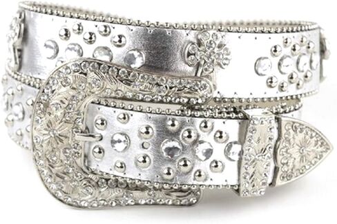 NYFASHION101 Cross Charm Rhinestone Stud Genuine Leather Belt in Saudi Arabia