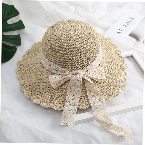 SAFIGLE Summer Wide Brim Straw Hat for Girls Detachable Lace Bow Sun Hat for Outdoor Beach Activities Stylish and Comfortable Summer Accessory Beige in Saudi Arabia