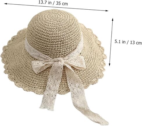 SAFIGLE Summer Wide Brim Straw Hat for Girls Detachable Lace Bow Sun Hat for Outdoor Beach Activities Stylish and Comfortable Summer Accessory Beige in Saudi Arabia