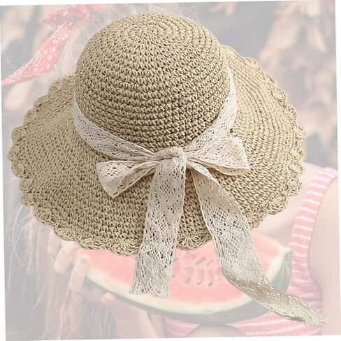SAFIGLE Summer Wide Brim Straw Hat for Girls Detachable Lace Bow Sun Hat for Outdoor Beach Activities Stylish and Comfortable Summer Accessory Beige in Saudi Arabia