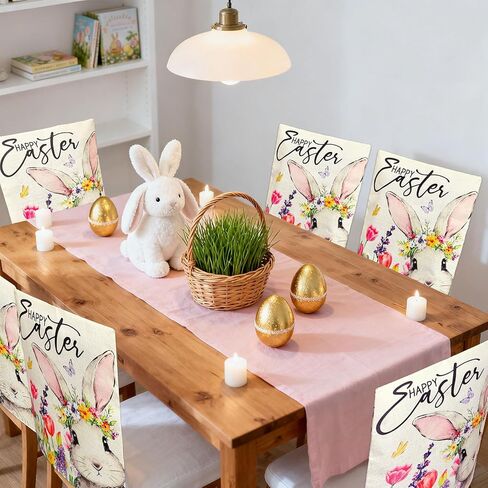 Whaline 4Pcs Easter Chair Back Cover Dining Chair Slipcover Protector Watercolor Flower Bunny Rabbit Seat Covers for Spring Home Kitchen Decor in Saudi Arabia