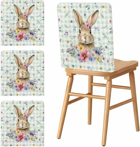 Easter Chair Covers Set of 4 Bunny Eggs Chair Slipcover Protector Removable Stretch Chair Covers Spring Floral Grey Buffalo Plaid Chair Back Covers for Dining Chairs Kitchen Dinner Holiday Party Decor in Saudi Arabia
