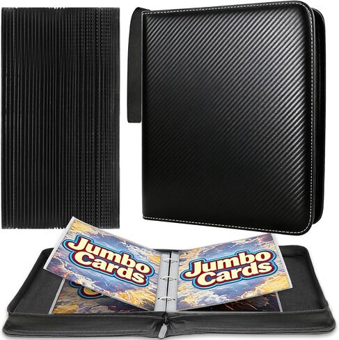 Jumbo Card Binder Compatible with Pokemon XL Jumbo Cards, 100 Pockets Zip Trading Card Binder, QUBAMG Oversized 5.7"×7.9" Card Holders Storage, 3-Ring PU Collector Album Card Folder, Lightning Black in Saudi Arabia
