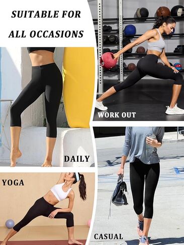 2 Pack Super Soft Capri Pants for Women, No See Through Workout Running Yoga Athletic Leggings Work Out in Saudi Arabia