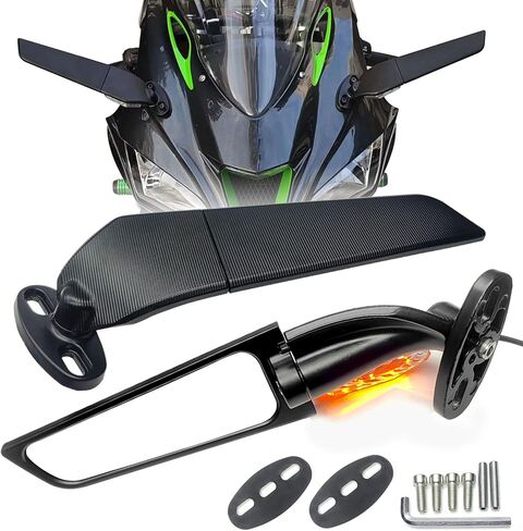 كبيرة الحجم LED بدوره أضواء الإشارة دراجة نارية المرايا الشبح الرياح الجناح الجانب مرايا الرؤية الخلفية متوافقة مع 2025 النينجا 500 SE النينجا 650 النينجا 400 300 2025 ZX6R ZX10R ZX4RR ZX14R in Kuwait