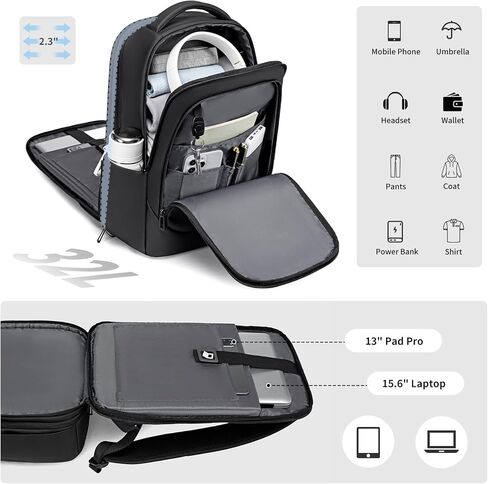 FENRUIEN Expandable Laptop Backpack for Men, 15.6 Inch USB Charging Work Backpack for Business/Commute/Travel in Saudi Arabia