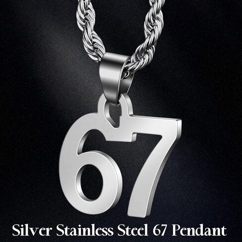 Kigeli 67 Necklace for Teen Boys Silver Stainless Steel Number Six Seven Pendant with Cuban Chunky Chain Personalized 67 Party Favors Athletes Sports Jewelry Gifts for Teenage Men in Saudi Arabia