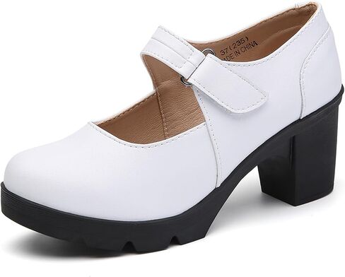 DADAWEN Women's Leather Classic Mid Heel Mary Jane Square Toe Oxfords Platform Dress Pumps Shoes in Kuwait