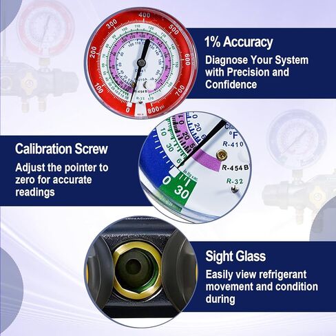 49974 اختبار A2L ذو 4 صمامات ومشعب الشحن فقط، مقاييس 3-1/8 بوصة (80 مم)، لـ R-32/454B/410A، مقياس مشعب HVAC، مقياس مشعب تكييف الهواء (بدون خراطيم) in Kuwait