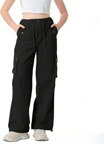SANGTREE Girls & Women's Parachute Cargo Pants Y2K Waterproof Pants with Elastic Waist, Quick-Dry Outdoor Pants, 6 Years-2XL in Saudi Arabia
