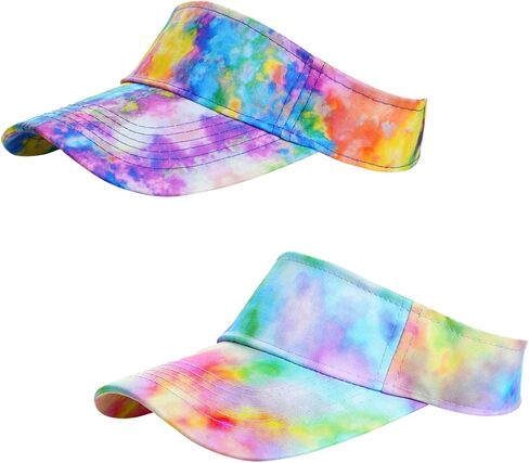 2 Pieces of Tie Dye Sun Visor Hats Gradient Colorful Adjustable Sport Visors Cap Visors for Women and Men (One Size) in Saudi Arabia