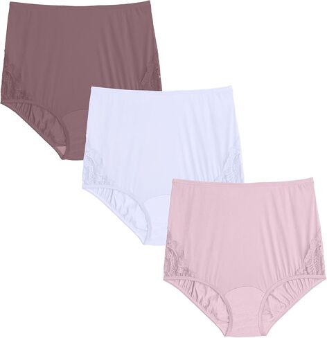 Vanity Fair Women's High Waisted Underwear, Full Coverage Ladies Panties, Perfectly Yours Briefs, Nylon Lace - Poetic Purple/Plum Gorgeous/Star White, 7 in Saudi Arabia