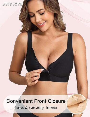 Avidlove Front Closure Bras for Women No Underwire Seamlesss Bra Wireless Push Up Bra Tshirt Bralette Black XXL in Saudi Arabia