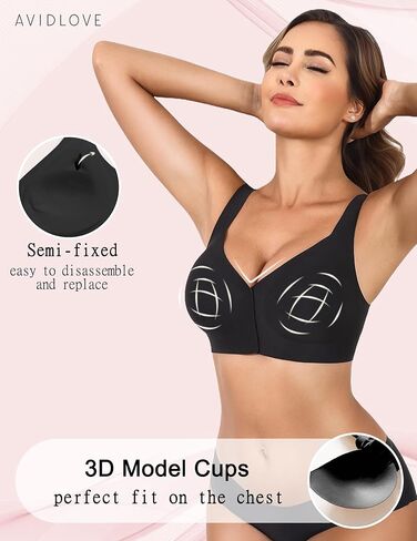 Avidlove Front Closure Bras for Women No Underwire Seamlesss Bra Wireless Push Up Bra Tshirt Bralette Black XXL in Saudi Arabia