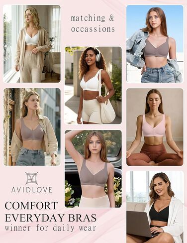 Avidlove Front Closure Bras for Women No Underwire Seamlesss Bra Wireless Push Up Bra Tshirt Bralette Black XXL in Saudi Arabia