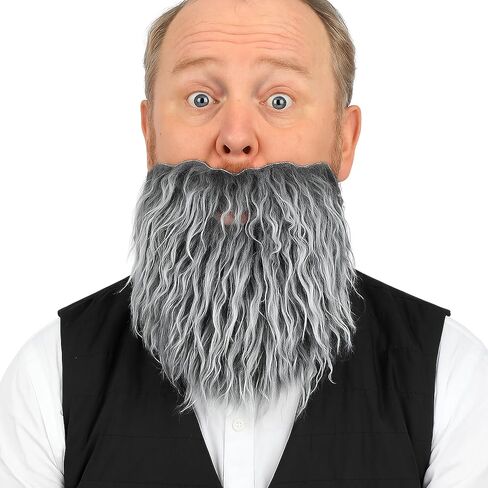 Fake Grey Mustache Adult Realistic Synthetic Hair Beard for Wizard Costume, Adults Novelty Halloween (Gray) in Kuwait