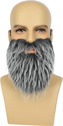 Fake Grey Mustache Adult Realistic Synthetic Hair Beard for Wizard Costume, Adults Novelty Halloween (Gray) in Kuwait