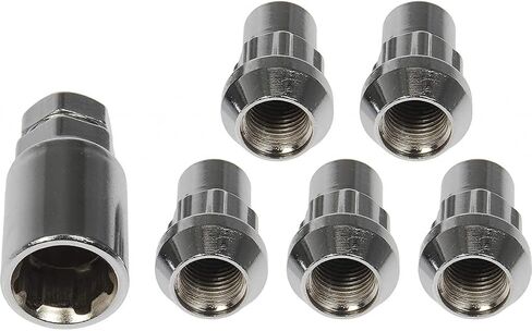 KarParts360 لمجموعة قفل العجلات فورد موستانج 1990-2014 | 4 قطع | مصنوع من الفولاذ | انتفاخ نمط الرأس | لمسة نهائية من الكروم | مقاس 1/2-20 خيط | مع المفتاح in Saudi Arabia