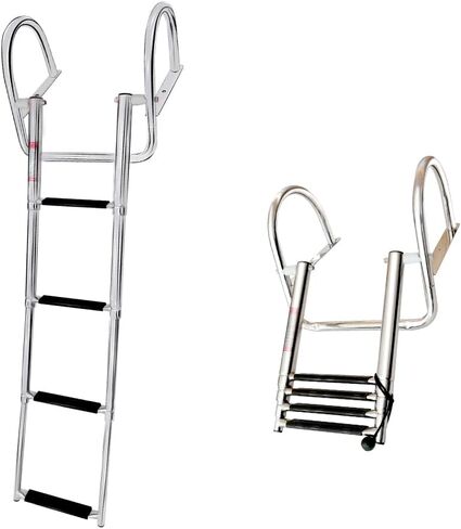 Mojiate Made Ladder Stainless Steel 3 Step Telescoping Folding Boat Ladder Boarding Ladder with Press-Type Spring for Boat Yacht Swimming Pool and More, Rated to 400 Pounds in Saudi Arabia