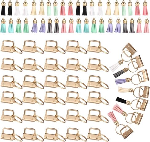 200 Pcs Key Fob Hardware Set, Including 100 Pcs Gold Key Fob and 100 Pcs Tassels, 10 Colors Tassels for DIY Keychain Making, Craft Projects, Bags, Lanyard, Wrist Strap in Kuwait