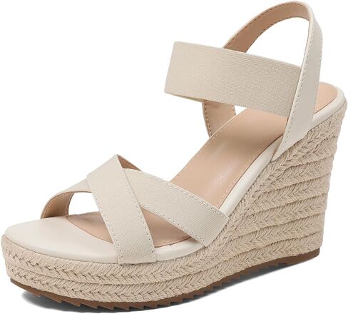 mikarka Women's Open Toe Espadrilles Wedge Sandal Slip On Elastic Ankle Strap Platform Sandals Dressy Comfortable Wedges Shoe in Saudi Arabia