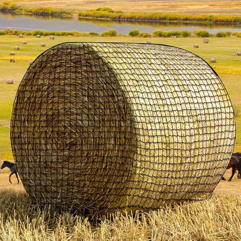 شبكة قش مستديرة كبيرة، شبكة قش للتغذية البطيئة بطول 5 * 5 أقدام لتغذية الماشية والخيول مع فتحات 5 مم، حقيبة قش كاملة سميكة للحزمة المستديرة 4x4/5x5 أو بالة مربعة 3x3x8/4x4x8 in Kuwait