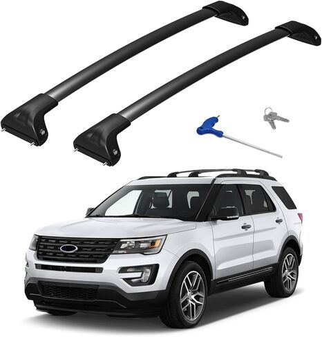 قضبان متقاطعة لحامل السقف بوزن 300 رطل متوافقة مع Ford Explorer 2016 2017 2018 2019 Limited/XLT/Sport/Platinum شديدة التحمل من الألومنيوم وقضبان سقف قابلة للقفل وقضبان عرضية على السطح لحمل البضائع والأمتعة in Kuwait