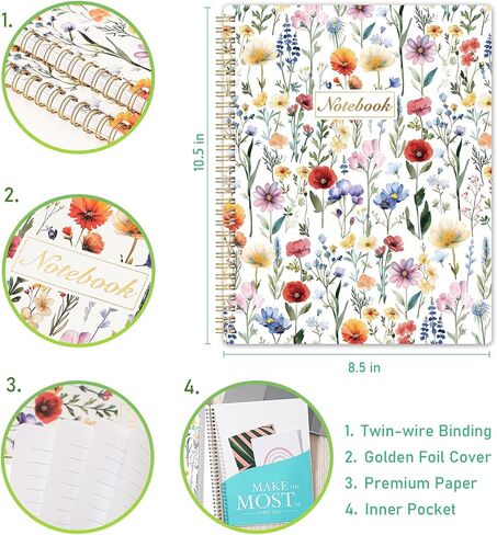 Spiral Notebook - Ruled Notebook/Journal, Lined Journal, 8.5'' x 10.5'', 55 Sheets/110 Pages, Journal for Women, Journal with Spiral Bound, Thick Paper, Back Pocket, Perfect for Office & School in Saudi Arabia